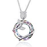 AOBOCO Sterling Silver Rose Flower Butterfly Necklaces for Women Crystals Pendant Jewelry Birthday Gift for Wife Girlfriend Girls Grandmother