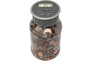 Teacher's Choice Digital Coin Bank, Savings Jar, and Piggy Bank | Automatic Coin Counter Totals All U.S. Coins Including Dollars and Half Dollars - Original Style, Clear Jar w/Grey Lid