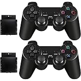 PS2 Controller,2 Pack 2.4GHz Wireless Controller for PS2/PS2 Slim/PS1 | Wireless PS2 Replacement Controller, Double Vibration, Black