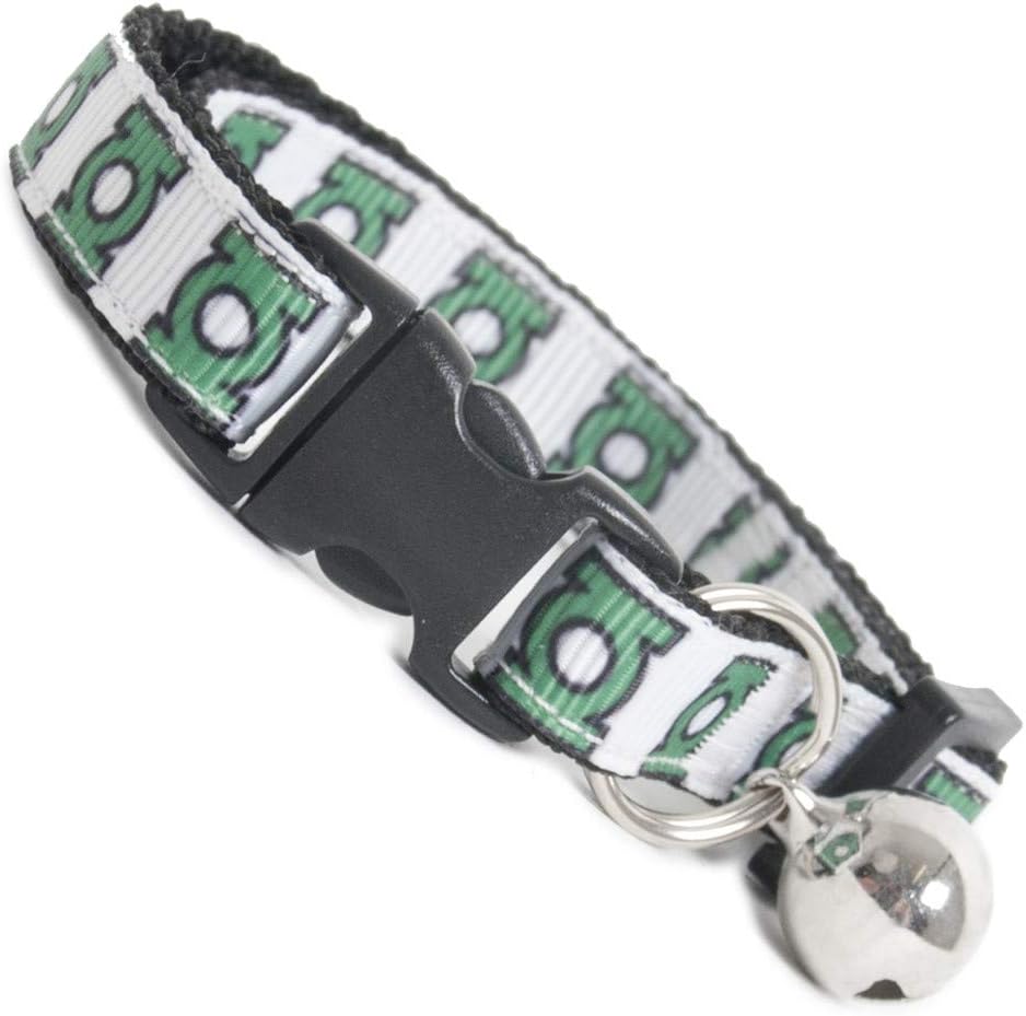 Cool Cat Collars Green Lantern Safety Buckle | Quick Release | Collar with Bell
