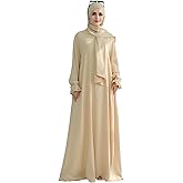 Women Muslim Dress Middle East Arabian Robe Islamic Modest Dress with Hijab Scarf Lace Sleeve Flowy Abaya Dress