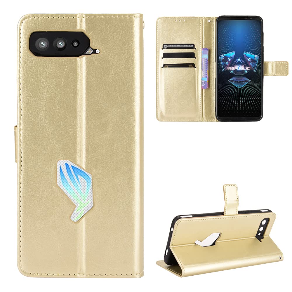 Asus Rog Phone 5 Case [Wallet Case] [Kickstand] [Card Slots] [Magnetic Flip Cover] Compatible with Asus Rog Phone 5 Smartphone(Golden)