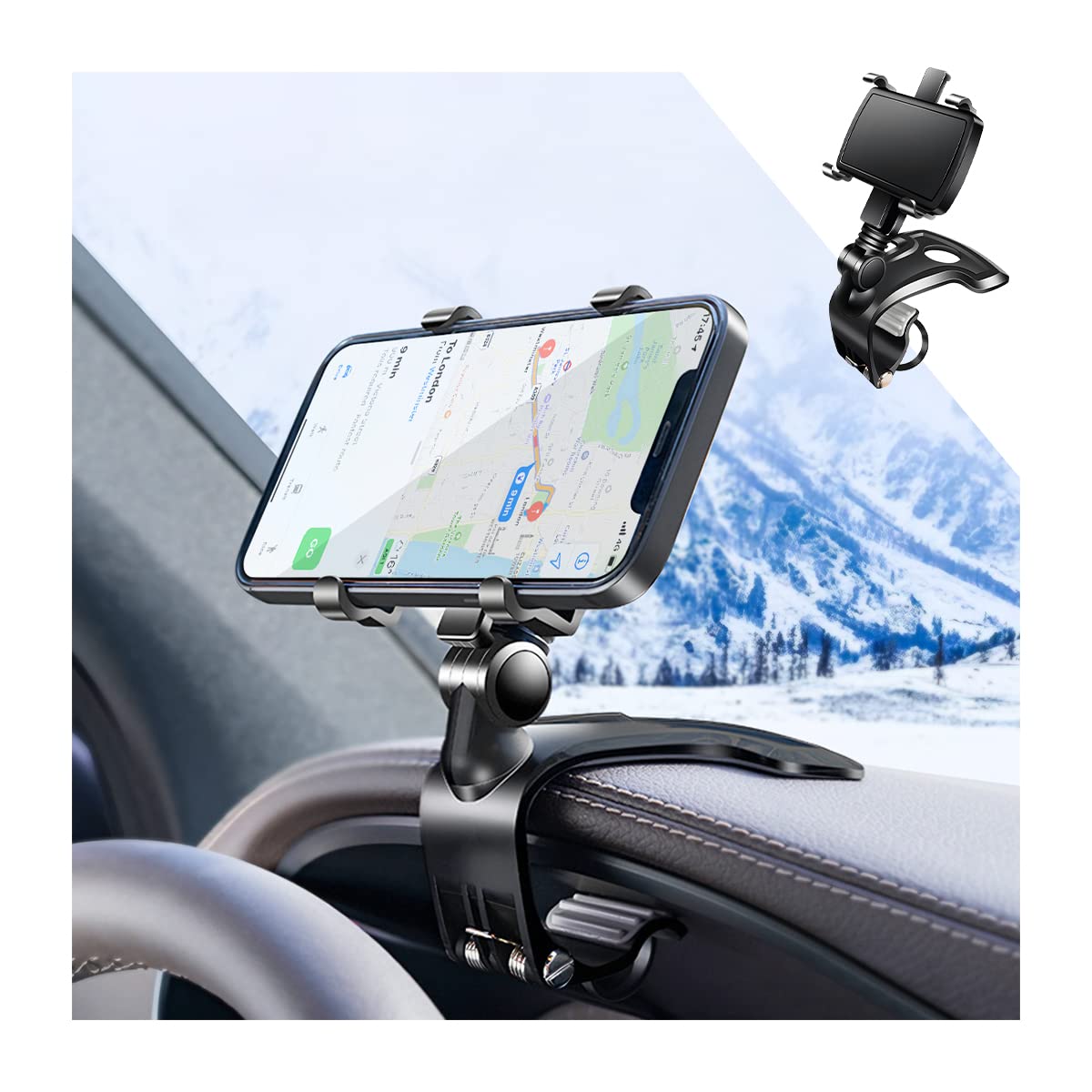 Photo 1 of zipelo Car Phone Mount, ABS Cell Phone Holder for Car, 1400 Degree Rotation Dashboard Cell Phone Holder, Mobile Clip Stand for 3 to 7 inches Smartphones, Auto Phone Holder Mount for All Smartphone