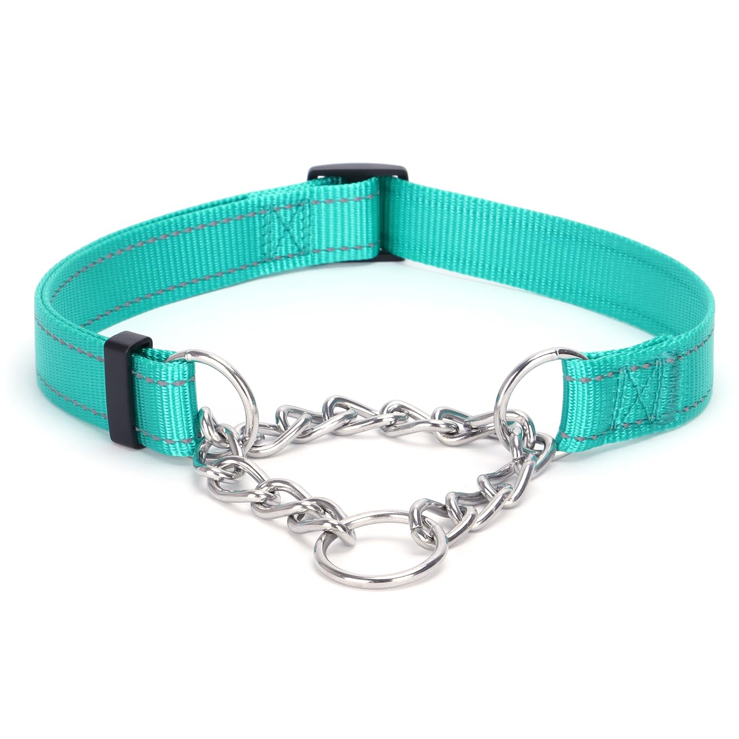 haoyueer Martingale Dog Collar, Stainless Steel Chain, Martingale Collar with Reflective, Adjustable for Medium Large Dogs (Teal, L)