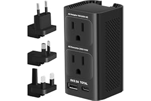 IPLUSO 220V to 110V Converter for European Travel, 220 to 110 Voltage Converter US to Europe with 1 USB C and 1 USB A, Universal Travel Adapter Power Converter Adapter Combo with Type A C G I