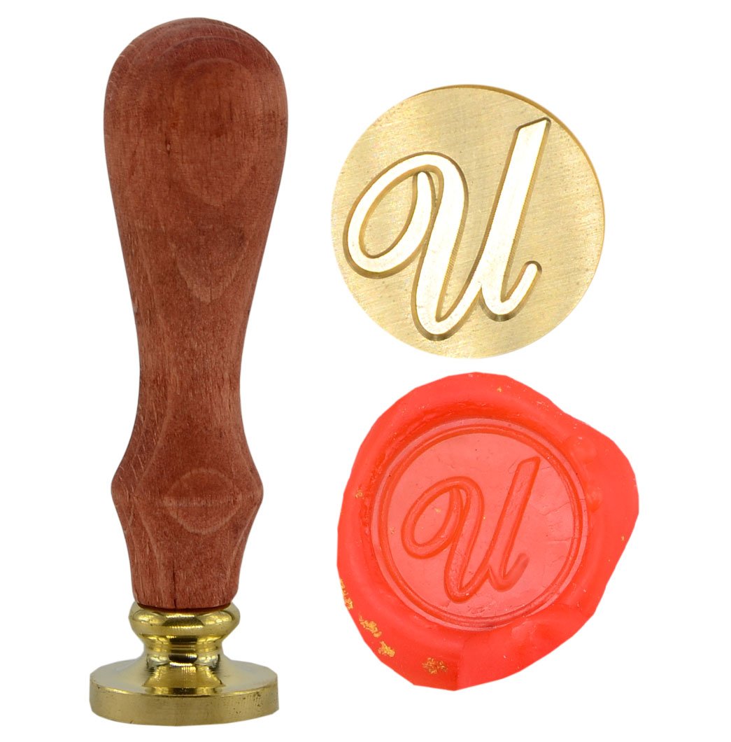 SYAYA Retro Brass Head Wooden Handle 26 Letters A-Z Alphabet Letter Initial Wax Classic Sealing Wax Seal Stamp GZ4 (U)