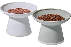Necoichi 2pcs Extra-Wide Elevated Cat Food Bowls – BPA-Free Plastic Raised Bowls to Reduce Whisker & Neck Fatigue – Dishwasher Safe – Non-Slip, Anti-Vomiting Ergonomic Design(Classic)