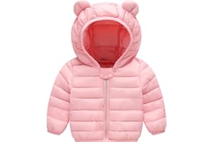AIWUHE Baby Puffer Jacket Hooded Light Winter Coats Bear Ears Zipper Up Down Coats Outwear for Toddler Boys Girls 6M-4T