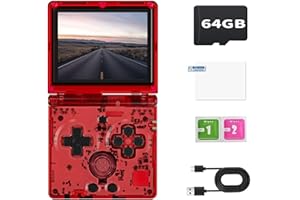 WESICH RG35XXSP FILP Retro Game Console,3.5 Inch IPS Screen 640x480,Built-in 64GB TF Card,with 3300mAh Battery Linux System Classic Game Console,Support HD and TV Output Casual Game Console(Red)