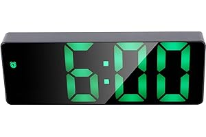 Electronic Clock, LED Digital Mirror Alarm Clock with USB Battery Dual Power, Voice Activated Display, Time Date Temperature,