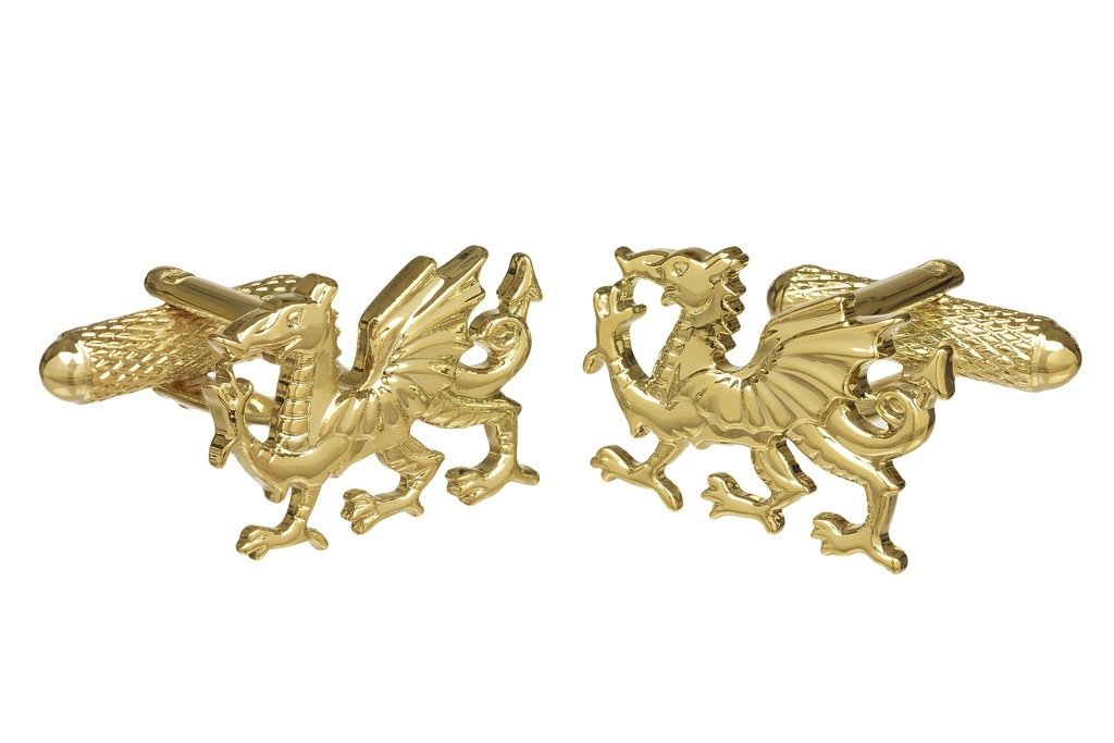 Welsh Dragon Cufflinks Gold Colour in Onyx Art London Gift Box (Gold Colour)