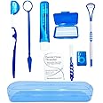 HRASY Portable Orthodontic Oral Care Kit for Braces - Interdental Brush Dental Wax Dental Floss Toothbrush Cleaning Kit(Blue)
