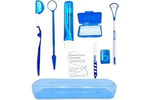 HRASY Portable Orthodontic Oral Care Kit for Braces - Interdental Brush Dental Wax Dental Floss Toothbrush Cleaning Kit(Blue)