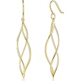 Gold Dangle Earrings 14K Gold Earrings for Women Dangling Earring Sleek Minimalist Twisted Lines Drop Earring for Women Trendy
