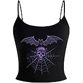 SHENHE Women's Y2k Gothic Skull Bat Print Tank Spaghetti Strap Punk Grunge Camisole Top