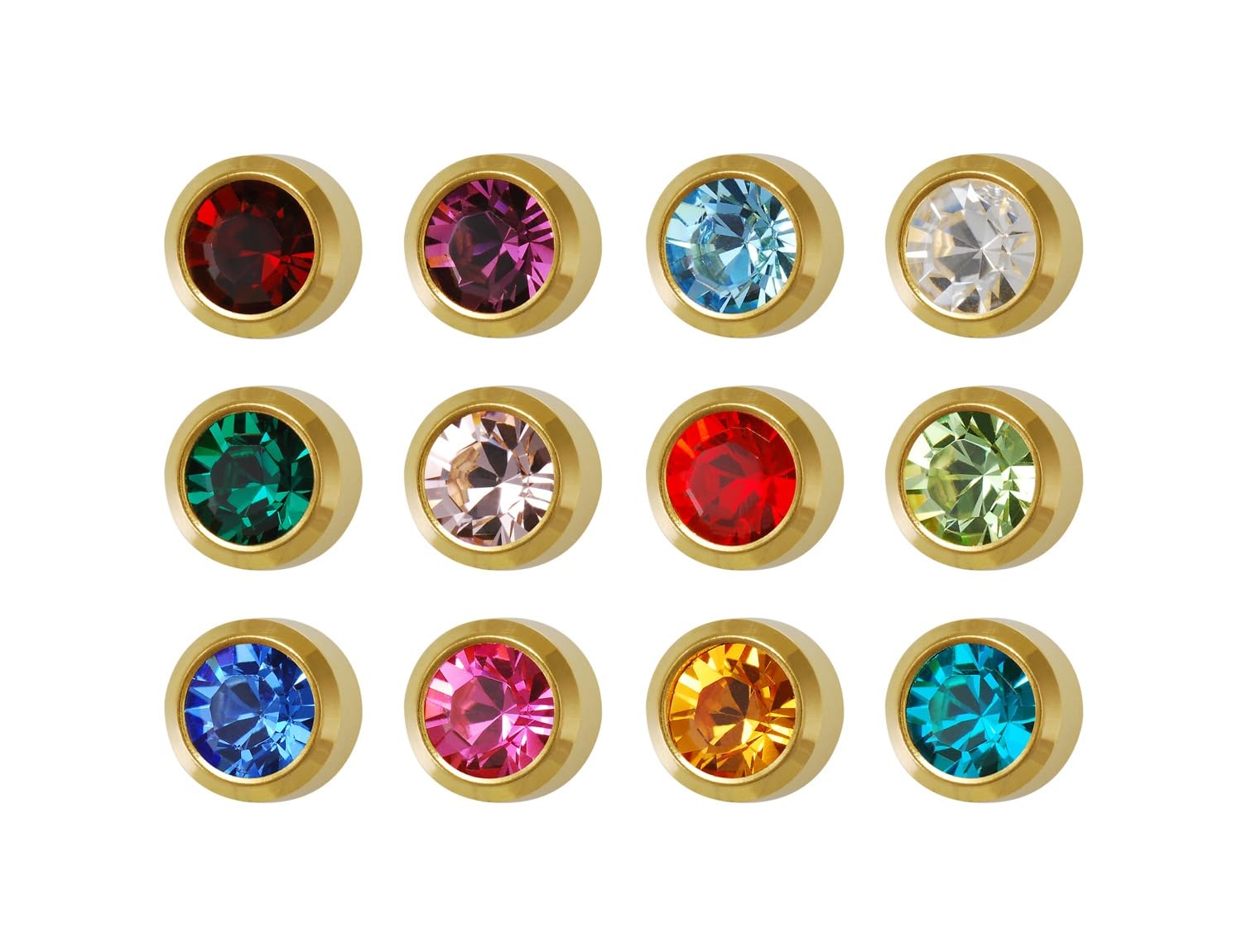 12 Pairs Studex Birthstones Mini 2mm Gold Plated Bezel Setting Ear Piercing Stud Earrings