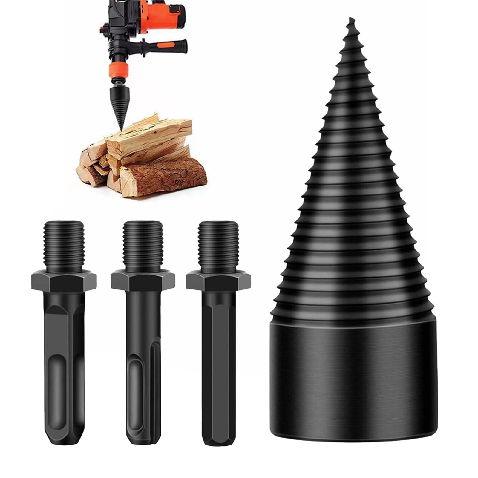 Thapncow 32mm Log Wedges for Chainsaw with 360° Rotating Wood Splitting Tree Cutting Wedge, Tapered Drill Bit with 3 Drill Handles (Square/Hexagonal/Round) for Splitting Wood and Felling Trees