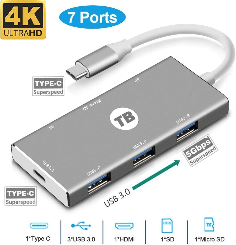 USB c Hub, Type c Hub with Multi-port Adapter Included USB 3.0, Thunderbolt 3, 4K HDMI Port for MacBook Pro Only (7-in-1)
