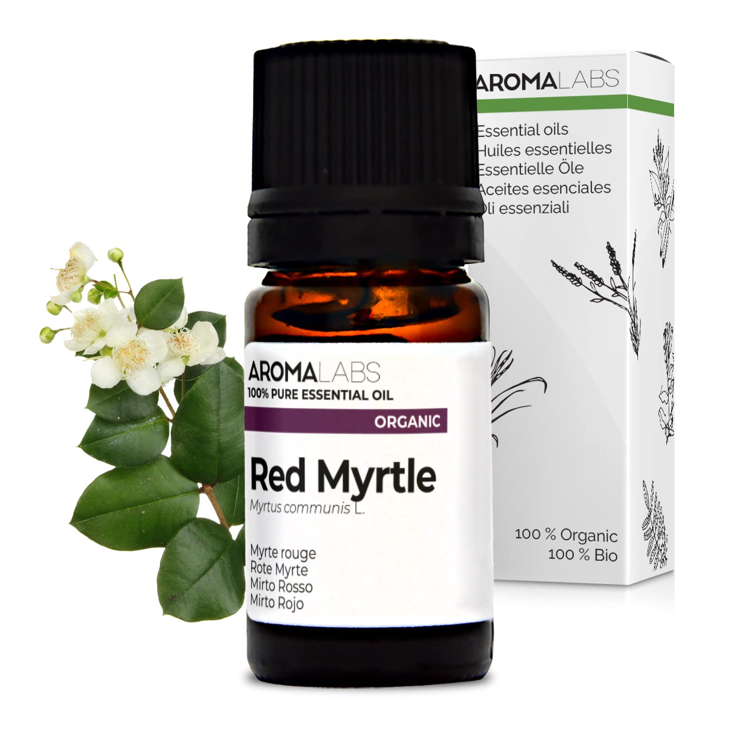 BIO - RED Myrtle Essential Oil - 5mL - 100% Pure, Natural, Chemotyped and AB Certified - AROMA LABS (French Brand)