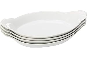 HIC KITCHEN HIC Harold Import Co. Kitchen Oval Au Gratin Baking Dish Set, Fine White Porcelain, 10-Inch, Set of 4