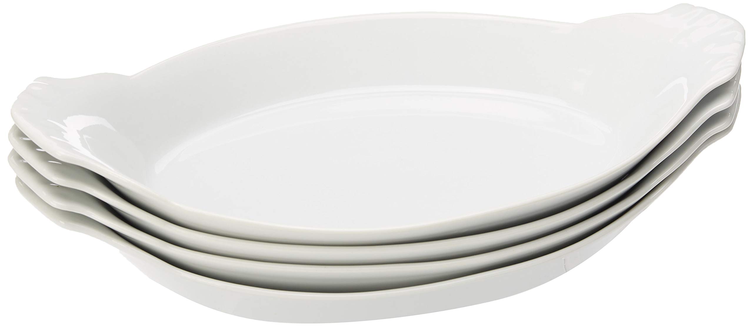 HIC Oval Au Gratin Baking Dishes, Fine White Porcelain, 10", Set of 4