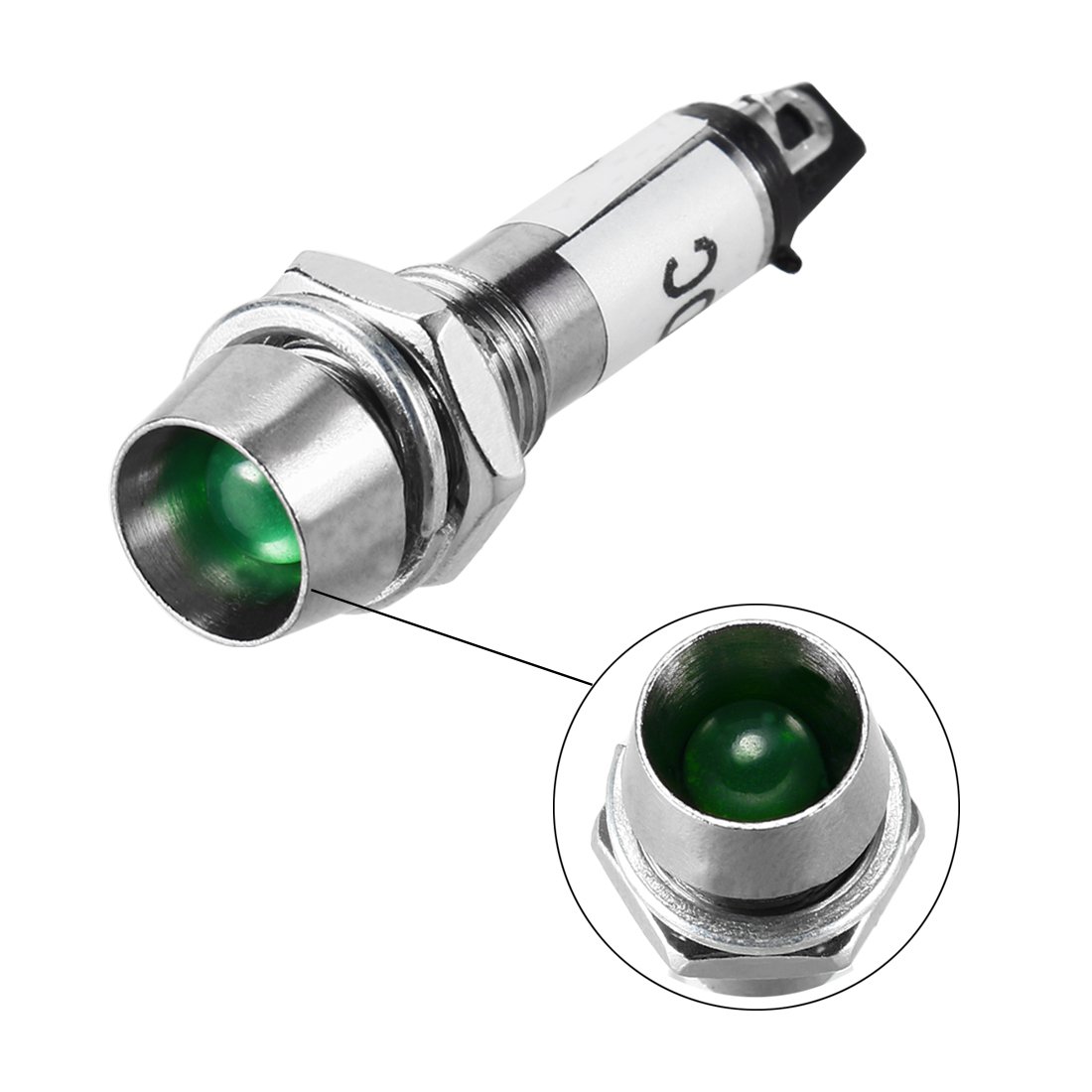 sourcing map Indicator Light DC 12V, Green, Metal Shell Panel Mount 5/16" 8mm 4Pcs - Image 4