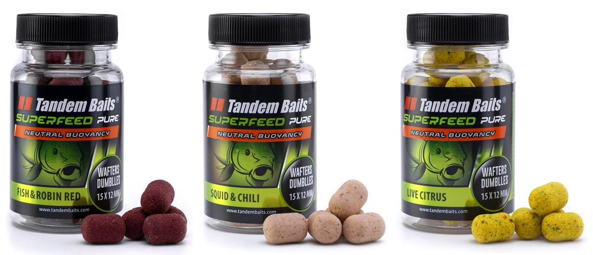 Tandem Baits Set of 3 SuperFeed Pure Dumbells Wafters Flavour Mix ASH | Carp Fishing Hookbaits | Wafters Fishing Bait | Carp Fishing Bait | Carp Bait Carp Fishing Accessories Monster Fish 15x12mm 30g