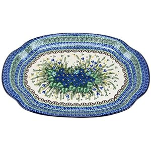 Ceramika Artystyczna Polish Hand Painted Serving Tray 15.25″ x 10.5″ (Blue Bouquet)