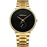 FIZILI Mens Watches Ultra-Thin Minimalist Waterproof-Fashion Wrist Watch for Men Unisex Dress with Stainless Steel Band-Black Hands