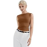 SUUKSESS Women Cotton Ribbed Tank Tops Boat Neck Sleevelss Basic Summer T Shirts
