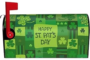 GIANLAIMA St. Patrick's Day Green Plaid Clover Mailbox Magnetic Post Mailbox Cover Garden Decor Outdoor Large 25.5" X 21"