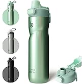 BOTTLE BOTTLE Insulated Water Bottle 24 oz with Handle and Flip Tops Lids Stainless Steel Water Bottle Push Button Lid Leak proof Portable for Running Travel Sports Hiking green