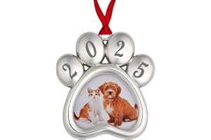 ORCHID VALLEY 2025 Puppy First Christmas Ornaments for Tree - Cat or Dog Paw Print Photo Frame Ornament for Pet Lovers - Dog Memory Gifts - Cat Lover Present - Pet Rememberance Ornament Gift for Loss