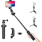PGYTECH CapLock Extension Pole Mini Tripod with Phone Clip for DJI OSMO Action 6/5 Pro/Pocket 3/Xtra Muse, Gopro 13/Insta360, Quick Release Selfie Stick Rod w 1/4"-20 Adapter for Action Cams & Phone