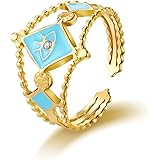 Lvla Gan Vintage Evil Eye Rings for Women, 14K Gold Plated Enamel Open Ring Spiritual Jewelry Blue Eye Ring for Teen Girls Ad