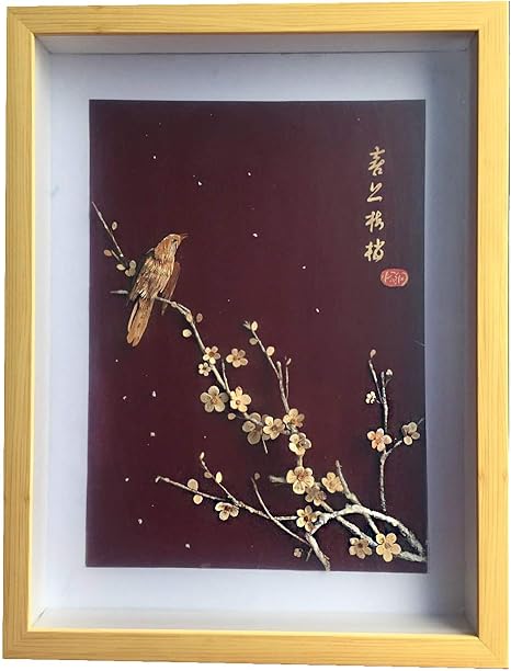 Amazon Magic Pong クリエイティブ3d彫刻ウォールアート 美しい樹皮彫刻 梅の花と鳥のウォールアート 壁彫刻 エレガントな壁装飾 パネルアート 抽象的 モダン3dデザイン インテリア オンライン通販