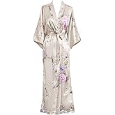 KIM+ONO Luxury Kimono Robe for Women | Long Satin Floral Robe | Chrysanthemum & Crane Willow | Original Design