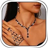 Sixexey Black Jewelry for Women Rhinestone Necklace Earrings Bracelet Sparkly Costume Neck Jewelry for Prom