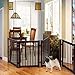Giantex Dog Gate with Door - 30''H × 80''W Wooden Pet Gate with Walk Through Door, Foldable Freestanding 4 Panels Pet Safety Fence Extra Wide for Doorway Stairs House Deck Yard, Dark Cherry Brown