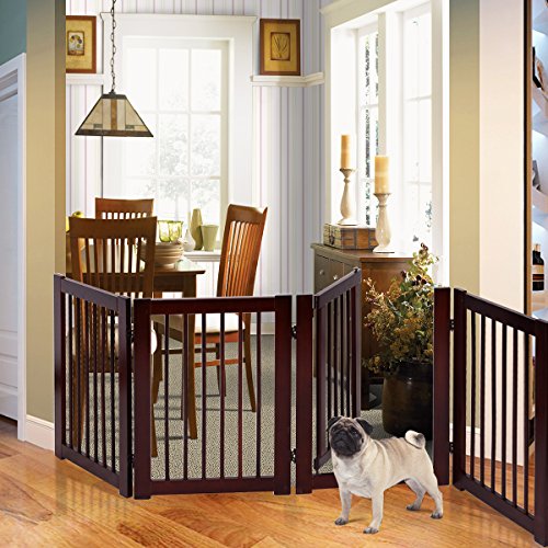 PETSJOY Freestanding Wooden Pet Gate Baby Safety Gate with WalkThrough