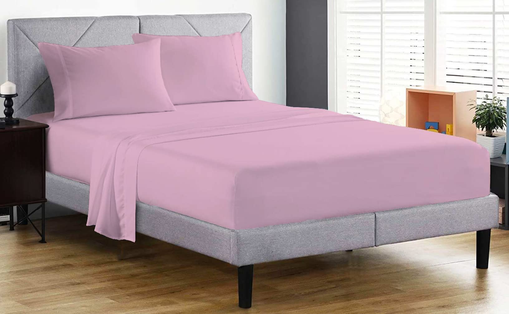 Fitted Sheet 100% Egyptian Cotton 200 Thread Count 25cm Deep Fitted Bed Sheet Hotel Quality Soft & Crisp Cotton Bedding Set (Pink, King)