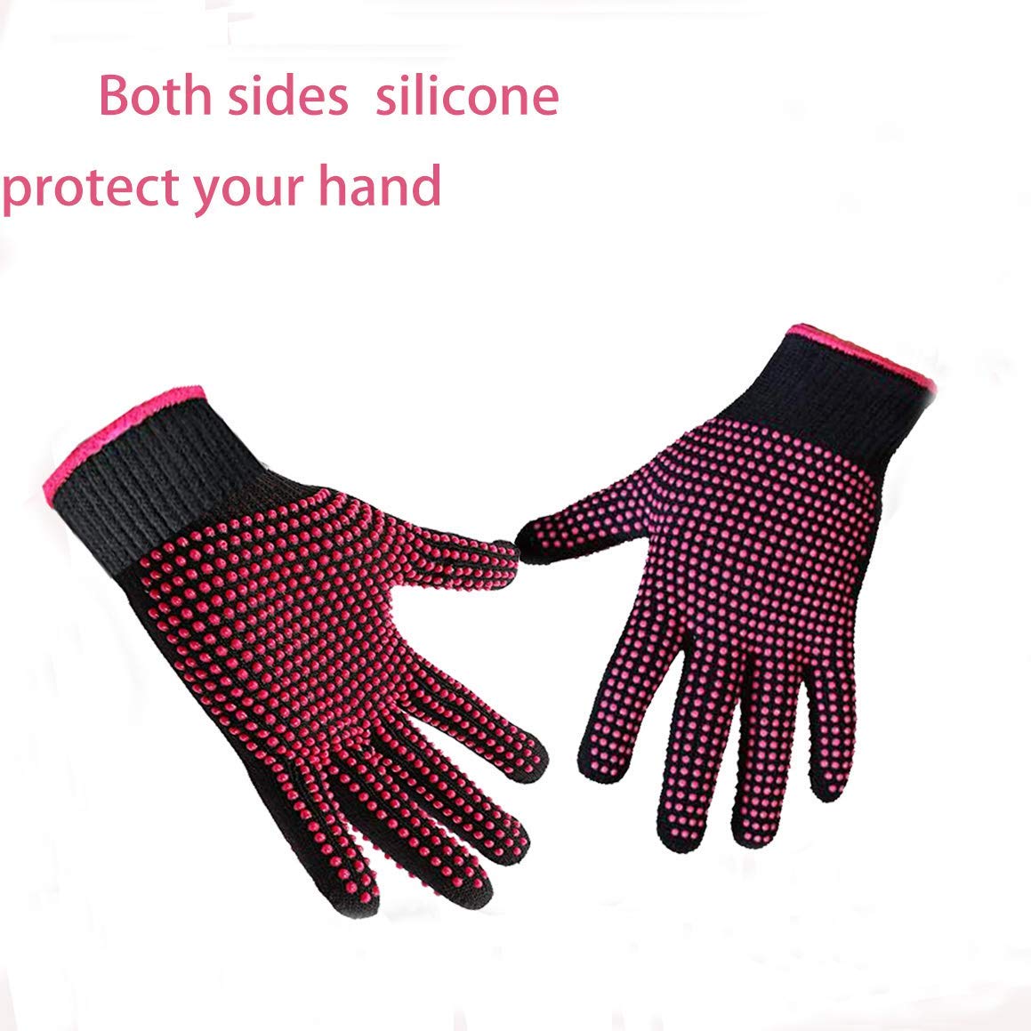 2 Pcs Professional Heat Resistant Glove for Hair Styling Heat Blocking Gloves for Curling, Flat Iron and Hair Styling Tools, Silicone Bump, Pink Edge: Beauty