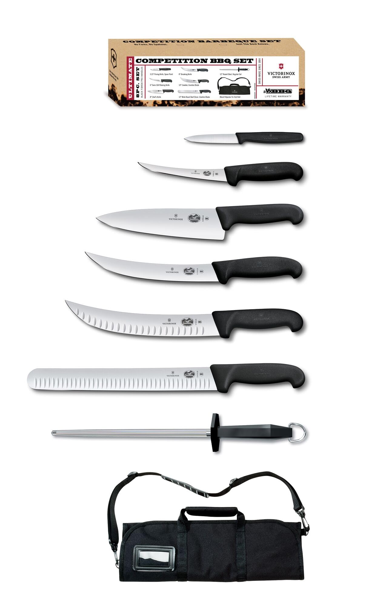 Victorinox Fibrox Pro Ultimate BBQ Set 8-Pieces including Knife Roll, Black