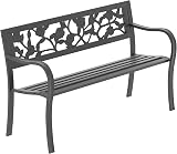 Garden Vida Steel Garden Bench Rose Design 3 Seater Outdoor Black view 5