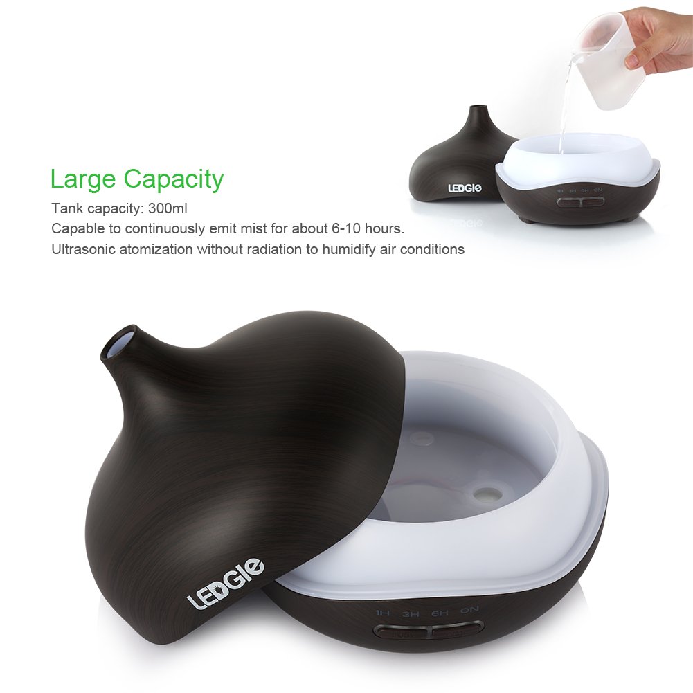 LEDGLE 300ml Home Essential Oil Diffuser (4 Timer Settings, 7 Color LED Lights, Up to 8H Use, Mist Control, Waterless Auto Shut-Off), Air Purifiers for Livingroom Bedroom Office Yoga Spa