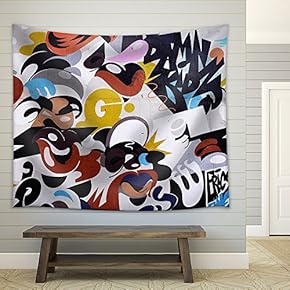 Abstract Modern Graffiti Art - Fabric Wall Tapestry Home Decor - 51x60 inches