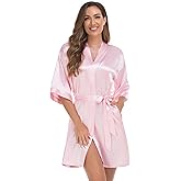 VOGUEMAX Women's Short Kimono Robe Silky Satin Bathrobe Bride Bridesmaids Getting Ready Sleepwear Soft Nightgown