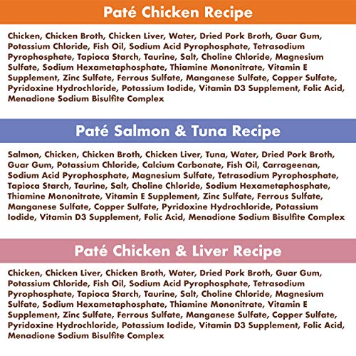 NUTRO Grain Free* Natural Wet Cat Food Paté Chicken Recipe, Salmon & Tuna Recipe, and Chicken