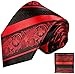 Red and Black Silk Tie and Pocket Square Paul Malone Red Line