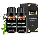 Eucalyptus and Peppermint Essential Oil, 100% Pure, Undiluted, Natural, Organic Aromatherapy Essential Oils Gift Set, 10MLx2